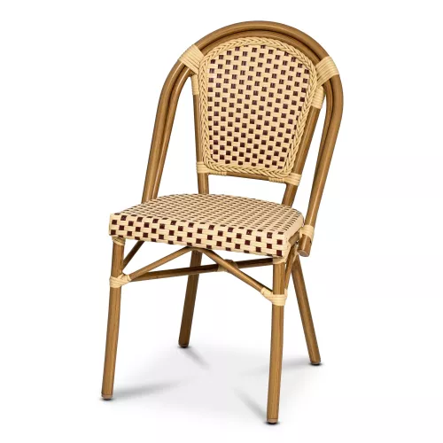 Krzesło ogrodowe PARIS bordowo-kremowe, aluminiowa rama, rattan syntetyczny