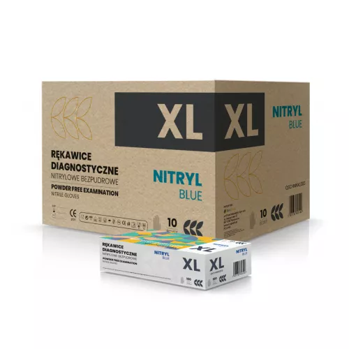 Rękawice nitrylowe bezpudrowe - XL - niebieskie