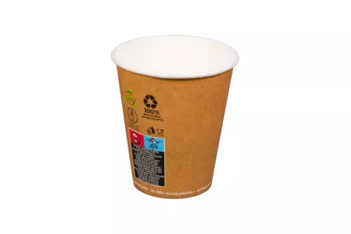 Kubek papierowy 1-warstwowy kraft GREEN LEAF 300ml/12 oz śr. 90 mm (z logo żółw)