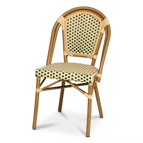 Krzesło ogrodowe PARIS zielono-kremowe, aluminiowa rama, rattan syntetyczny