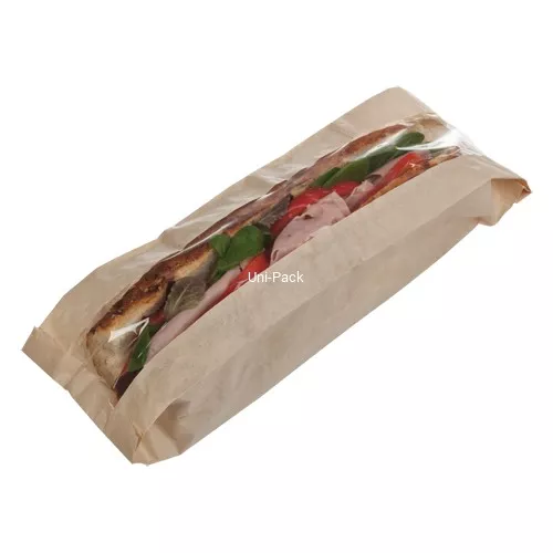 Torebka na bagietkę 30cm z okienkiem PLA, brązowa