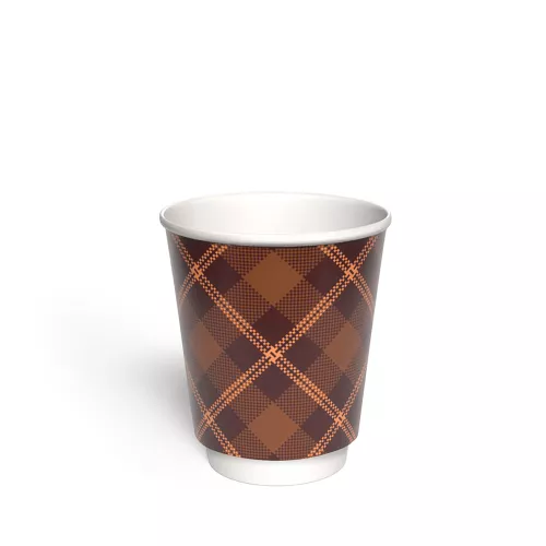 Kubek papierowy 2-warstwowy CIEMNA KRATKA 250 ml śr. 80 mm, brązowy (z logo żółw)