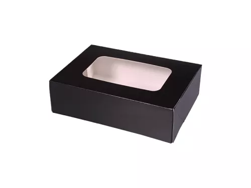 Pudełko papierowe 17×12×5 cm (HP03) barierowe czarne z okienkiem do sushi, ciast i nie tylko