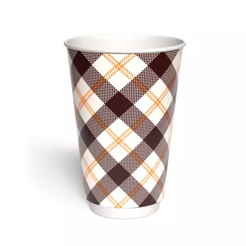 Kubek papierowy 2-warstwowy JASNA KRATKA 400 ml śr. 90 mm, brązowy (z logo żółw)