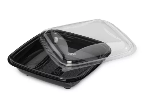 Pojemnik sałatkowy PET czarny z wieczkiem 500ml 160x160x39mm