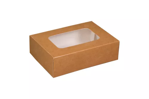 Pudełko papierowe 17×12×5 cm (HP03) barierowe kraft z okienkiem do sushi, ciast i nie tylko