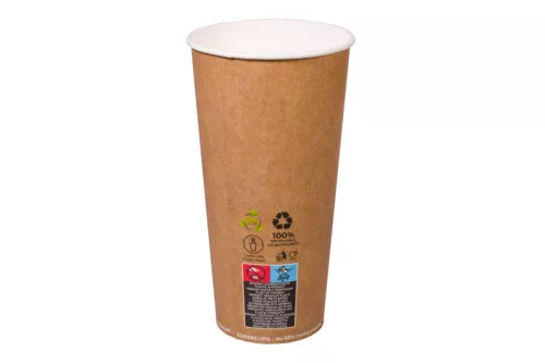 Kubek papierowy 1-warstwowy kraft GREEN LEAF 500ml/22 oz śr. 90 mm (z logo żółw)