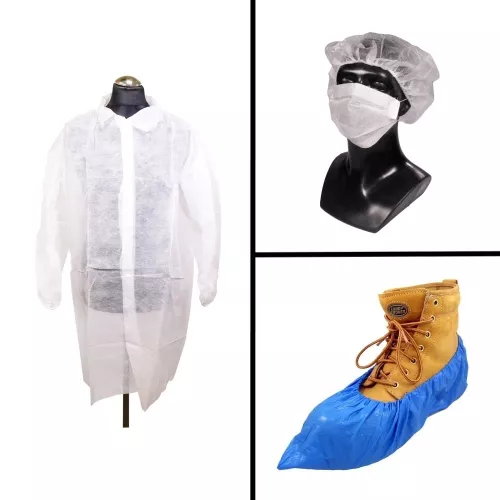 Odzież ochronna dla gości (czepek, maseczka, fartuch, ochraniacze na buty)