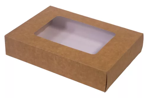Pudełko papierowe 26x19x5cm (HP11) laminowane eco/kraft 'szuflada' z okienkiem do sushi, ciast i nie