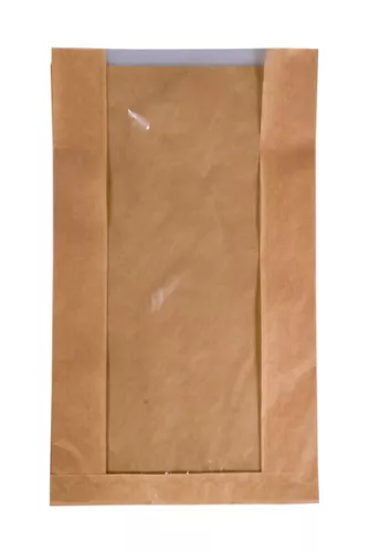 Torba papierowa fałdowa 41x24x8 cm brązowa kraft z okienkiem z folii PP