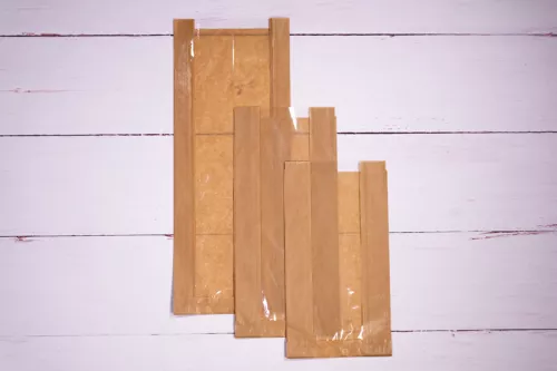 Torba papierowa fałdowa 35x9x4,5 cm brązowa kraft z okienkiem z folii PP