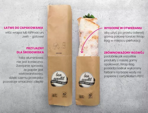 Torebka na wrapa / tortillę 400x260 mm, BON APPETIT, papier 100%