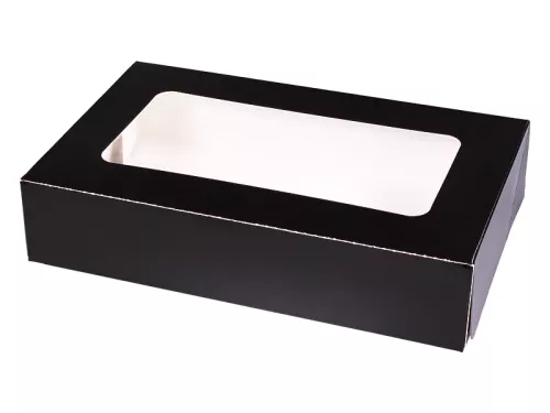 Pudełko papierowe 24×15×5 cm (HP09) barierowe czarne z okienkiem do sushi, ciast i nie tylko