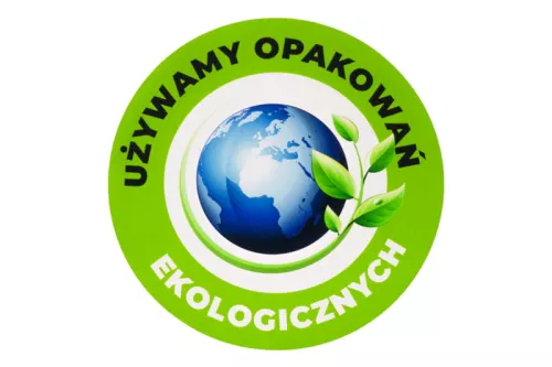 Naklejka ”UŻYWAMY OPAKOWAŃ EKOLOGICZNYCH”