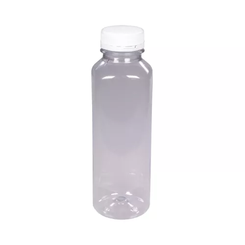 Butelka plastikowa rPET kwadratowa 400 ml śr. 2/38 mm gładka light z nakrętką białą