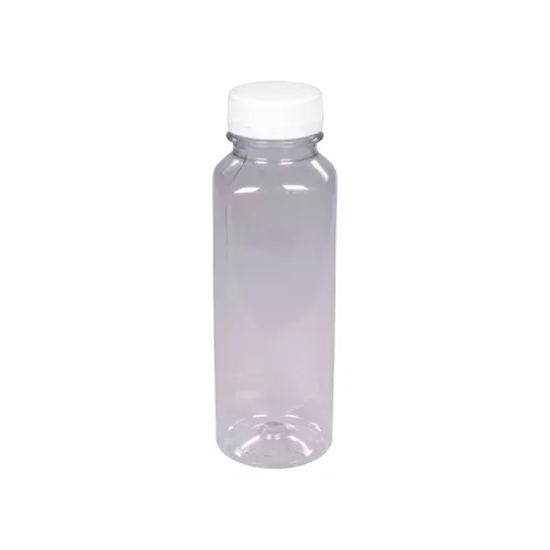 Butelka plastikowa rPET kwadratowa 300 ml śr. 2/38 mm gładka light z nakrętką białą
