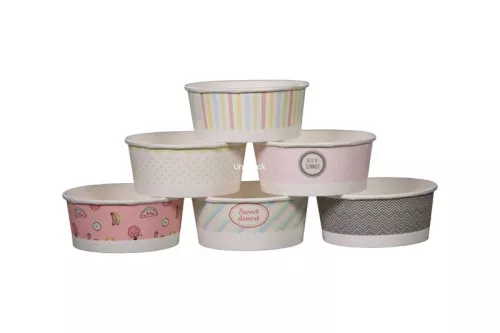 Pojemnik papierowy na lody i desery 350ml niski – wzór pastelowy mix