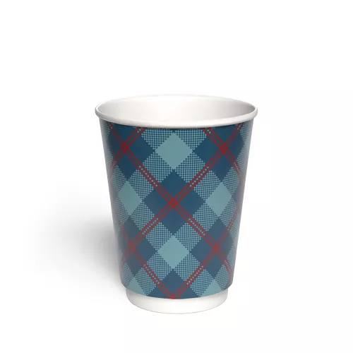 Kubek papierowy 2-warstwowy CIEMNA KRATKA 300 ml śr. 90 mm, niebieski (z logo żółw)