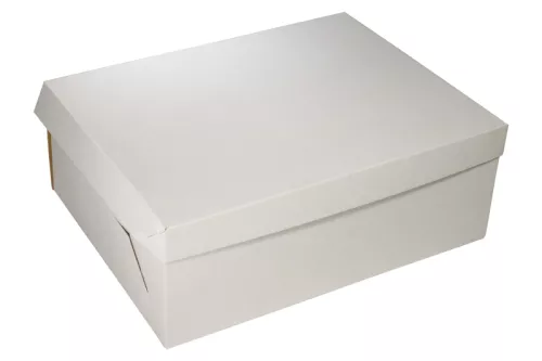 Kartonik na torty 41x31x15 cm tekturowy, składany z klapą biało-brązowy