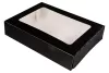 Pudełko papierowe 26×19×5 cm (HP11) barierowe czarne z okienkiem do sushi, ciast i nie tylko