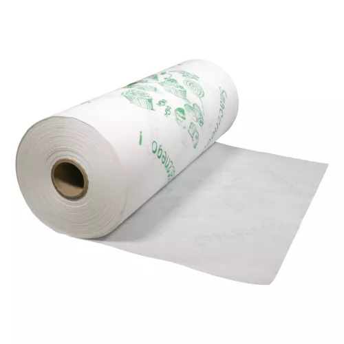 Papier pakowy biały, nadruk SMACZNEGO, półpergamin 40g na rolce 10kg, szer. 50cm, gilza śr. 5cm