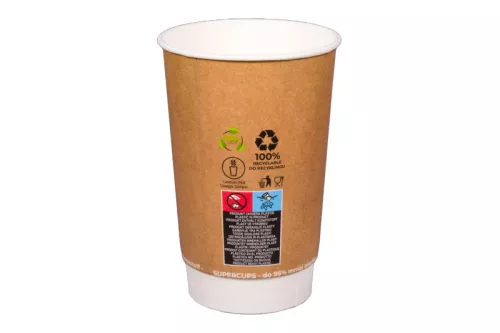 Kubek papierowy kraft GREEN LEAF 2-warstwowy 400 ml (z logo żółw)