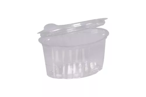 Sosjerka owalna 100ml rPET z wieczkiem na zawiasie