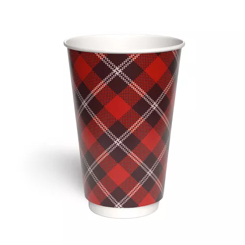Kubek papierowy 2-warstwowy CIEMNA KRATKA 400 ml śr. 90 mm, czerwony (z logo żółw)