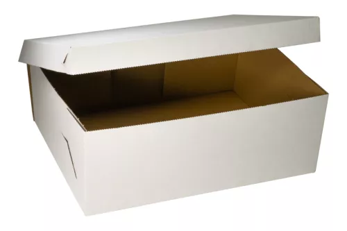 Kartonik na torty 41x31x15 cm tekturowy, składany z klapą biało-brązowy