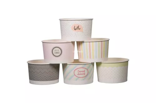 Pojemnik papierowy na lody i desery 360ml wysoki – wzór pastelowy mix