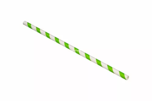 Słomka papierowa w paski biało/zielone śr. 6mm, dł. 20,3cm