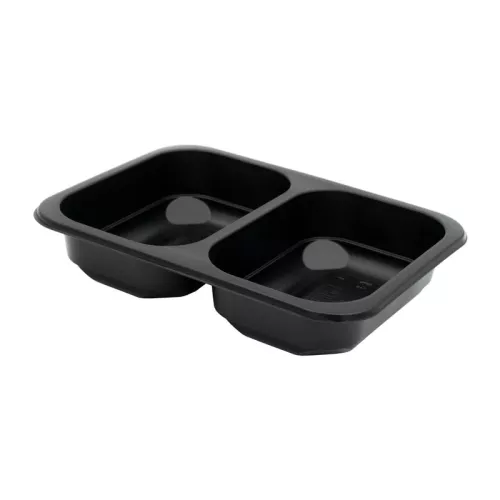 Pojemnik 2-komorowy 650 ml 187x137x36 mm MEDIUM PP czarny do zgrzewu