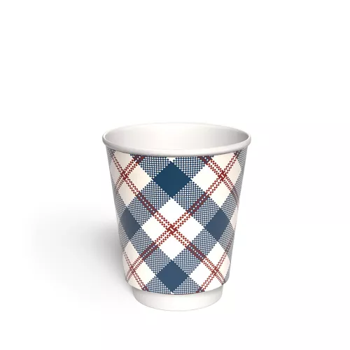 Kubek papierowy 2-warstwowy JASNA KRATKA 250 ml śr. 80 mm, niebieski (z logo żółw)