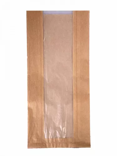 Torba papierowa fałdowa 35x16x8 cm brązowa 100% ECO z okienkiem papierowym