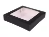 Pudełko papierowe 25×25×5 cm (HP20) barierowe czarne z okienkiem do sushi, ciast i nie tylko