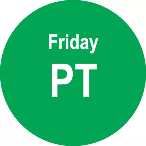 Etykiety samoprzylepne śr.20 mm PIĄTEK - FRIDAY, zielone, jednorazowe