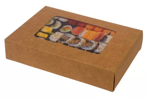 Pudełko papierowe 26x19x5cm (HP011) eco/kraft 'szuflada' z okienkiem do sushi, ciast i nie tylko