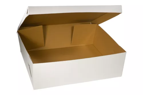 Kartonik na torty 45x37x15 cm tekturowy, składany z klapą biało-brązowy
