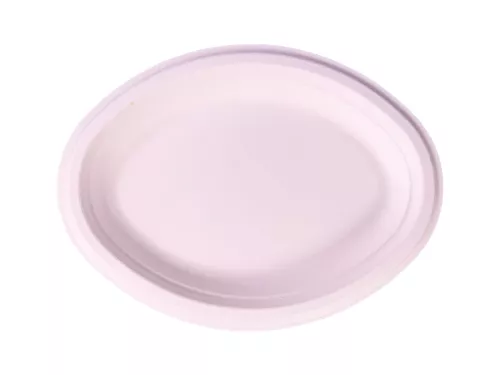 Talerz 260x190 mm z pulpy z trzciny cukrowej biały owalny