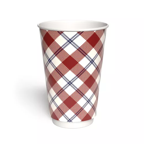 Kubek papierowy 2-warstwowy JASNA KRATKA 400 ml śr. 90 mm, czerwony (z logo żółw)