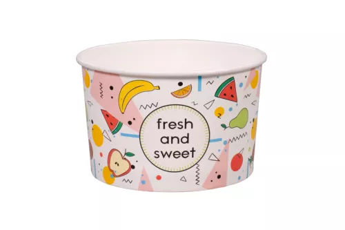 Pojemnik papierowy na lody i desery 360ml wysoki – wzór fresh and sweet