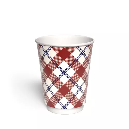 Kubek papierowy 2-warstwowy JASNA KRATKA 300 ml śr. 90 mm, czerwony (z logo żółw)