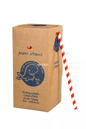 SŁOMKA PAPIEROWA ŚR.8 MM 20 CM W PASKI BIAŁO- CZERWONE W PUDEŁKU