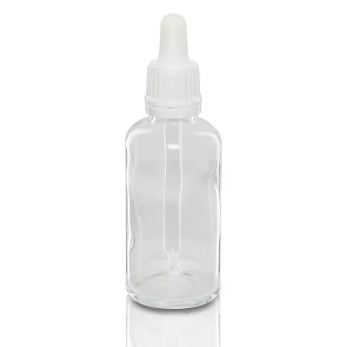 Buteleczka szklana 50ml z kroplomierzem z pipetą białą