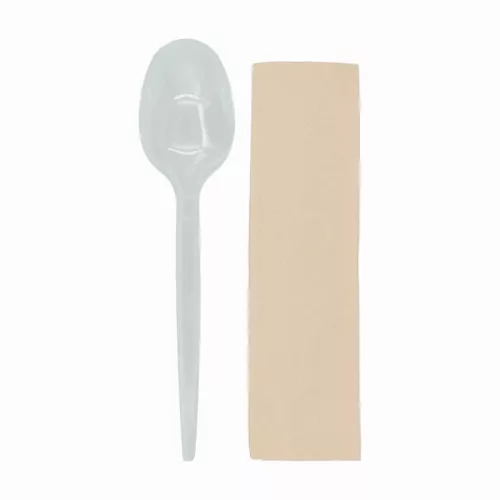 Zestaw - łyżka transparentna premium, serwetka eco natural 1 - warstwowa, do systemu wielokrotnego u