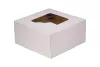 Kartonik na torty 18x18x9 cm z wieczkiem klapowym z okienkiem biało-brązowy