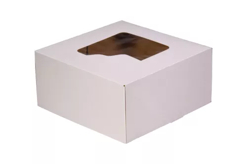 Kartonik na torty 18x18x9 cm z wieczkiem klapowym z okienkiem biało-brązowy
