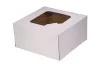 Kartonik na torty 22x22x11 cm z wieczkiem klapowym z okienkiem biało-brązowy