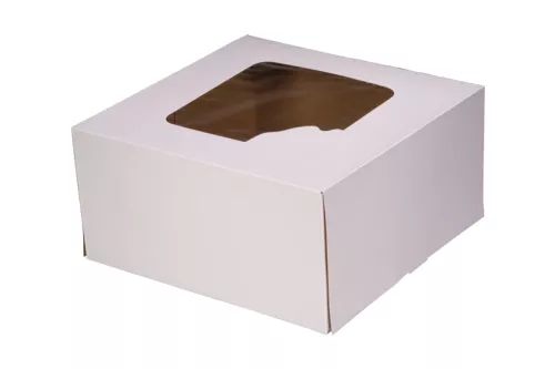 Kartonik na torty 22x22x11 cm z wieczkiem klapowym z okienkiem biało-brązowy