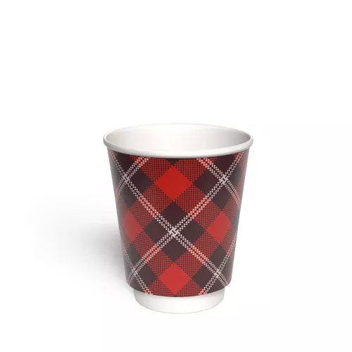 Kubek papierowy 2-warstwowy CIEMNA KRATKA 250 ml śr. 80 mm, czerwony (z logo żółw)